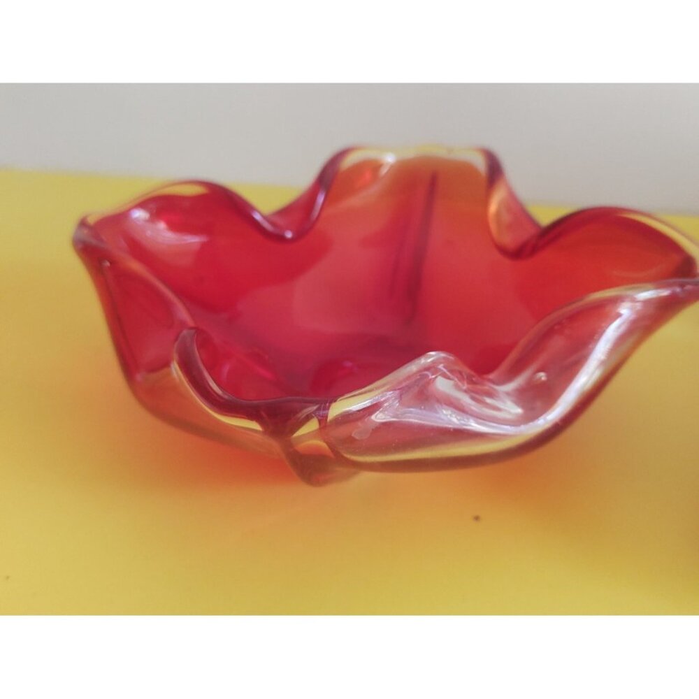 Vintage Murano Glass Ruby Red Ashtray/Candy Bowl 7" x 7"